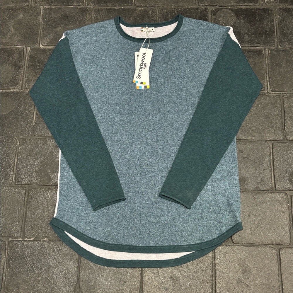 Smartwool Women's Medium Shadow Pine Colorblock Crew Sweater Blue